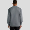 A grey hoodie showcasing a plain back design, featuring a subtle logo near the neckline.