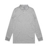 A long-sleeve grey polo shirt featuring a collar and a branded logo.