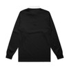 A black rugby jersey with long sleeves and a white collar, featuring a logo on the back.