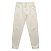 Light cream track pants with an elastic waistband and cuffs, featuring a branding logo.
