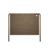 A khaki half apron featuring a front pocket and ties at the waist. It has a simple, minimalist design.