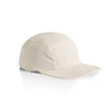 A light cream nylon cap with a structured design and a flexible brim. It features a logo on the side.