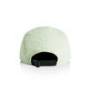 A light green nylon cap with a black adjustable strap at the back and a logo on the side.