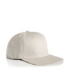 A beige flex cap with a rounded crown and a slightly curved brim. Features a logo on the side.