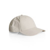 A beige nylon cap with a curved brim and an adjustable strap, featuring a logo on the side.