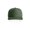 A green cap with a flat brim and a logo on the front, featuring a simple and clean design.