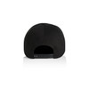 A black soft cap featuring a snapback closure and a plain design, with a logo on the back.