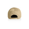 A beige cap featuring a back closure with snap adjustments and ventilation holes. It has a logo on the back.