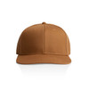 A brown stock canvas cap with a structured crown and a curved brim, featuring a logo on the front.