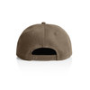 A brown canvas cap featuring a snapback closure and with a branding logo on the back.