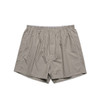 Striped boxer shorts in light grey and white with an elastic waistband. Features a simple design and branding.