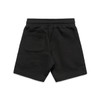 Black kids' stadium shorts featuring a back pocket and an elastic waistband.