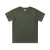 A kids' classic tee in olive green, featuring a simple design and a logo at the neckline area.