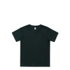 A dark green classic kids' T-shirt with a round neckline and short sleeves. It features a branding logo.