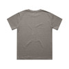 A faded olive green youth t-shirt featuring a crew neckline and short sleeves. It has a brand logo on the label.