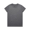A grey active tee with a round neckline and short sleeves. It has a logo on the upper back.
