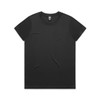 A black t-shirt featuring short sleeves and a round neckline, with a logo on the label.