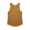 A mustard yellow singlet featuring a rounded hem and a plain design. It has a branding logo on the label.