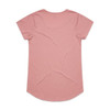 A pink T-shirt with a rounded hem and short sleeves. The back view shows a smooth, plain design.