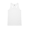 A white racerback singlet featuring a logo. The fabric is smooth and lightweight.
