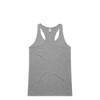 A grey racerback singlet featuring a simple design with a logo. Ideal for casual wear or exercise.
