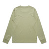 A long-sleeve T-shirt in light green, featuring a plain back design. It includes a branding logo.