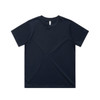 A navy blue t-shirt with a classic cut and short sleeves, featuring a logo on the label.