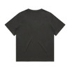 A faded black t-shirt with short sleeves and a casual fit, featuring a logo on the back.