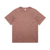 A heavy faded tee in a muted terracotta colour, featuring a simple design and a branding logo.