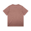 A faded pink t-shirt featuring a loose fit and short sleeves, with a logo on the back.