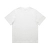 A white, heavy faded T-shirt featuring a minimalist design and a logo. Short sleeves and a classic fit.