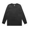 A long sleeve t-shirt in a faded black colour, featuring a simple design and a logo on the tag.