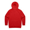 A red hoodie with a hood and long sleeves. The back is plain with no visible logos or designs.