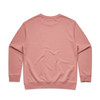 A pink crew jumper with a plain back design. It features a ribbed hem and cuffs.