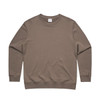 A plain khaki crew jumper with long sleeves, featuring a subtle logo on the neckline.