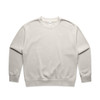 A light grey crew jumper with long sleeves and a round neckline, featuring a logo on the label.