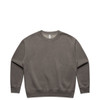 A faded grey crew jumper featuring long sleeves and a rounded neckline. It has a logo on the front.