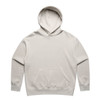 A light grey hoodie with a front pocket and a hood, featuring a brand logo.