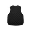A black quilted vest with a diamond pattern, featuring a simple design and no visible branding.