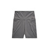 Active bike shorts in grey, featuring a high waistband and side pockets, with a simple brand logo.