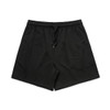 A pair of black sports shorts featuring an elastic waistband and drawstring.