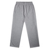 Grey cuffless track pants featuring an elastic waistband and side pockets, with a logo on the fabric.