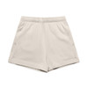 Track shorts in a light beige colour with an elastic waistband and side pockets. Features a brand logo.