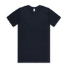 A navy organic t-shirt with short sleeves and a round neckline. It features a label and has a plain design.