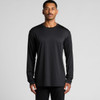 A long sleeve black T-shirt featuring a branding logo on the chest. Suitable for casual wear.