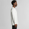 A long-sleeved organic tee in white, featuring a straight profile and a simple design with a logo.
