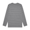 A long-sleeve t-shirt featuring horizontal grey and black stripes, with a simple design and no visible branding.