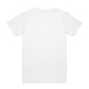A white t-shirt featuring a plain design and a small logo on the label at the neckline.