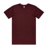 A burgundy Basic Tee T-shirt with a crew neck and short sleeves, featuring a logo on the tag.