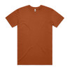 A plain orange T-shirt with short sleeves and a crew neckline, featuring a logo label inside.
